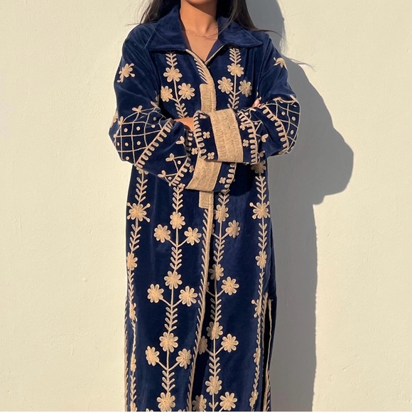 HarmonyhandcraftCo Jackets & Blazers - Navy Blue Embroidered Long Coat